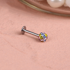 Разноцветный 316l хирургические лабреты из нержавеющей стали с круглым шариком без резьбы, с полимерной глиной горный хрусталь, цвет нержавеющей стали, красочный, 8 мм, штифты : 1.2 мм, Руководитель: 4 mm