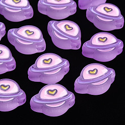 Средняя Орхидея Прозрачные акриловые бусины, с эмалью, матовые, планета, средне орхидеи, 19x26x9 мм, отверстие : 3 мм