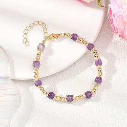 Аметист Браслеты из круглых бусин из натурального аметиста для женщин, с латунью и 304 нержавеющей сталью, 7-1/4 дюйм (18.4 см)
