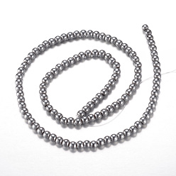 Platinum Plated Electroplate Magnetic Synthetic Hematite Bead Strands, Grade A, Round, Platinum Plated, 5mm, Hole: 1mm, about 71pcs/strand, 15.7 inch(40cm)