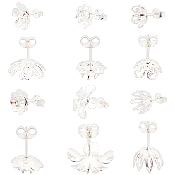 Silver 304 Stainless Steel Ear Stud Components, with Ear Nuts, Earring Backs, Mixed Shape, Silver, Ear Stud Components: 24pcs/box, Ear Nuts: 24pcs/box