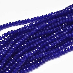 Dark Blue Faceted Rondelle Glass Beads Strands, Dark Blue, 3.5x2.5~3mm, Hole: 0.8mm, about 113~115pcs/strand, 32~33cm