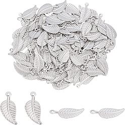 Stainless Steel Color Stainless Steel Charms, Leaf, Stainless Steel Color, 14x6x0.5mm, Hole: 1mm, 120pcs/box