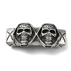 Skull Хэллоуин 304 Подвески-слайды из нержавеющей стали, для изготовления кожаных браслетов, прямоугольные, античное серебро, череп, 45x18x11.5 мм, отверстие : 10x5.5 мм
