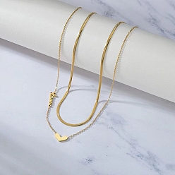 Золотой 201 двухслойные ожерелья из нержавеющей стали с подвеской в виде сердца для женщин, золотые, 15.12 дюйм (38.4 см)