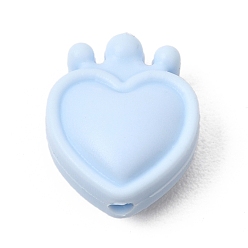 Light Sky Blue Silicone Focal Beads, Heart & Crown, Light Sky Blue, 17x14x8mm, Hole: 2.5mm