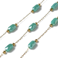 Бирюза 316 хирургические звенья из нержавеющей стали, со стальными и стеклянными бусинами, пайки, реальный 18 k позолоченный, бирюзовые, 2.5x1x0.5 мм, около 16.40 футов (5 м) / рулон