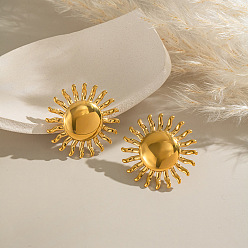 Настоящее золото 18K Серьги-гвоздики из нержавеющей стали в форме подсолнуха, реальный 18 k позолоченный, 28.7 мм