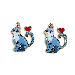 Светло-Голубой Подвески из эмали и сплава, кошка с сердцем, платина, Небесно-голубой, 25 мм