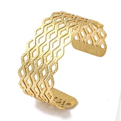 Real 18K Gold Plated 304 Stainless Steel Hollow Rhombus Wide Open Cuff Bangles for Women, Real 18K Gold Plated, Inner Diameter: 2~2-1/2 inch(5~6.5cm), 30mm