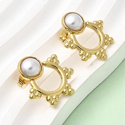 Солнце 201 серьги-гвоздики из нержавеющей стали и АБС-пластика с жемчугом, с 304 штифтов из нержавеющей стали, вакуумное покрытие pvd, золотые, солнце, 23x21 мм