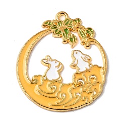 Oro Colgantes de la aleación del esmalte, Conejo con dijes de flores, dorado, 27x24x1.5 mm, agujero: 1.5 mm