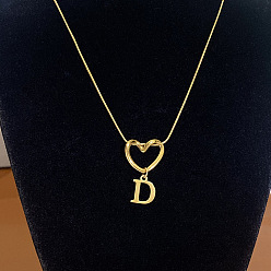 Letter D 304 Подвеска в виде сердца из нержавеющей стали с инициалом для женщин, золотые, Буква D, 15.75 дюйм (40 см)