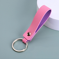 Ярко-Розовый Брелок из искусственной кожи, с металлическим кольцом для ключей, прямоугольные, ярко-розовый, 8.8x1.8 см