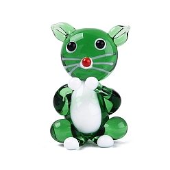 Морско-зеленый Декоративные фигурки кошек ручной работы, изготовленные методом выдувания стекла., для домашнего украшения рабочего стола, цвета морской волны, 25~30x16~19x17~20 мм