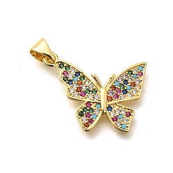 Разноцветный Реечное покрытие латунь микропаве кубический цирконий эмаль подвески, долговечный, без свинца и без кадмия, бабочки прелести, красочный, 18x21.5x2.5 мм, отверстие : 5x3 мм