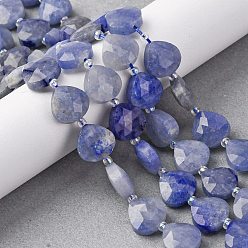 Синий Авантюрин Нити бусин из натурального синего авантюрина (окрашенного и нагретого), граненое сердце, с бисером, 12x12x5 мм, отверстие : 1.2 мм, около 12 шт / нитка, 6.50'' (16.5 см)