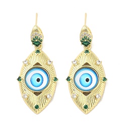Темно-Голубой Серьги-гвоздики из латуни с микро-паве из прозрачного кубического циркония для женщин, без кадмия и без свинца, долговечный, злые глаза, реальный 18 k позолоченный, глубокое синее небо, 44x20.5 мм