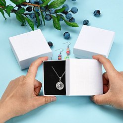 White Cardboard Jewelry Boxes, for Earring & Ring & Pendant, with Sponge Inside, Square, White, 7.5x7.5x3.5cm, Inner Size: 7x7cm