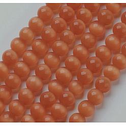 Orange Red Cat Eye Beads, Round, Orange Red, 6mm, Hole: 1mm, about 66pcs/strand, 14.5 inch/strand