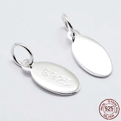 Silver 925 Sterling Silver Pendants, Oval Charms, with S925 Stamp, Silver, 11.5x5.5x0.6mm, Hole: 3.5mm