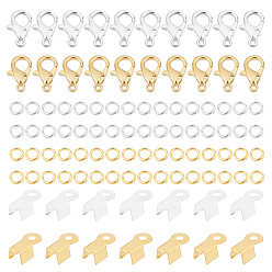 Golden & Silver 600Pcs 3 Style Zinc Alloy Lobster Claw Clasps, with Iron Folding Crimp Ends and Open Jump Rings, Golden & Silver, Lobster Claw Clasps: 100pcs