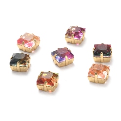 (52) Непрозрачная лаванда Шить на горный хрусталь, стекло горный хрусталь, с золотыми тонами латунных зубьев, аксессуары для одежды, граненые, квадратный, разноцветные, 11x11x8 мм, отверстие : 1.2 мм