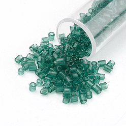 Dark Cyan 11/0 Two Cut Round Hole Glass Seed Beads, Hexagon, Transparent Colours, Dark Cyan, 2x2mm, Hole: 0.5mm, about 41000pcs/pound