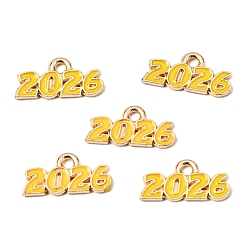 Желтый Подвески из эмали и сплава, число 2026 прелести, золотой свет, желтые, 9x18x1.5 мм, отверстие : 1.8 мм