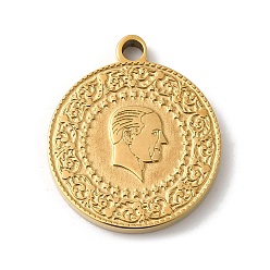 Золотой Ионное покрытие (ip) 304 подвески из нержавеющей стали, плоский круглый с человеческим обаянием, золотые, 18.5x16x2 мм, отверстие : 1.8 мм