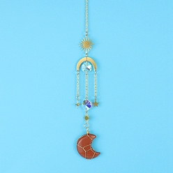 Камень с Пылевым Золотом Голдстоун луна ловец солнца висит украшения, с латунной звездой и солнцем, для дома, садовые украшения, 400 мм