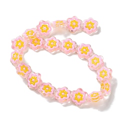 Персиковый Слойка Стеклянные бусины, бусины ручной работы, с эмалью, цветок, розовые, 18x19.5x5 мм, отверстие : 1.1 мм, около 20 шт / нитка, 14.17 дюйм (36 см)