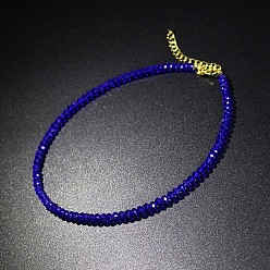 Azul Gargantillas con cuentas redondas facetadas de vidrio y cadenas terminales de aleación de zinc., dorado, azul, 11.81 pulgada (30 cm)
