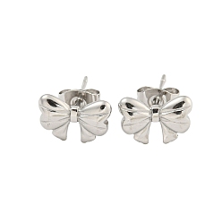 Нержавеющая Сталь Цвет Не тускнеют 304 серьги-гвоздики из нержавеющей стали, бантом, цвет нержавеющей стали, 10.5x7 мм