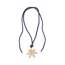 Oro Collares con colgante de flor de aleación, cordón de nailon ajustable y nudo para mujer., acero azul, dorado, 50.39 pulgada (128 cm)