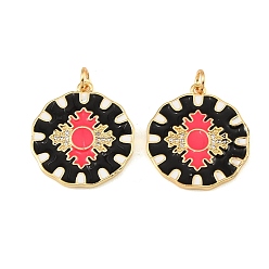 Plaqué 18K Or Véritable Pendentifs en laiton zircon cubique transparent, avec l'émail, rond et plat avec les charmes de croix, colorées, réel 18 k plaqué or, 23.5x21x2mm, Trou: 3mm