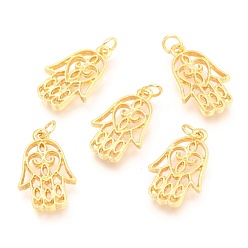 Real 18K Gold Plated Alloy Pendants, Long-Lasting Plated, with Jump Ring, Hamsa Hand with Heart, Real 18K Gold Plated, 21x13x2.2mm, Hole: 3.5mm