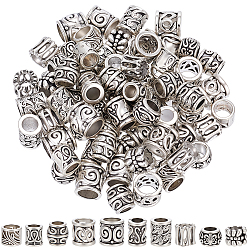 Antique Silver 100Pcs 10 Styles Tibetan Style Zinc Alloy Beads, Column, Antique Silver, 6.5~10x6~8.5mm, Hole: 3.5~6mm, 10pcs/style