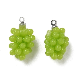 Green Opaque Acrylic Pendants, Grape Charms, with Platinum Tone Iron Loops, Green, 18x11x10mm, Hole: 1.6mm