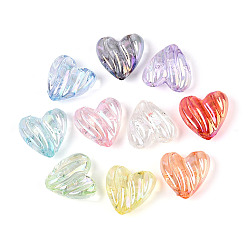 (52) Непрозрачная лаванда Уф-покрытие прозрачные акриловые бусины, радужный, сердце, разноцветные, 19.5x20x9.5 мм, отверстие : 2.2 мм