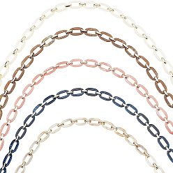 Mixed Color 5 Strands 5 Colors Handmade Acrylic Cable Chains, with CCB Plastic Linking Ring, Flat Oval, Mixed Color, 36.5x21x3.5mm, 19x12x4.5mm, about 39.37 inch(1m)/strand, 1strand/color
