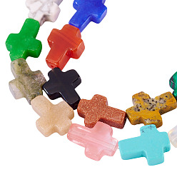 Смешанные камни 1 нити из натуральных и синтетических смешанных драгоценных камней, крестик, смешанные окрашенные и неокрашенные, 15x11.5x4.5 мм, отверстие : 0.7 мм, около 25 шт / нитка, 15.75'' (40 см)