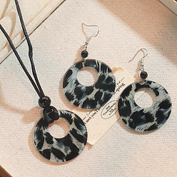 Серый Комплекты из круглых акриловых подвесок и серег с леопардовым принтом, серые, 720 мм