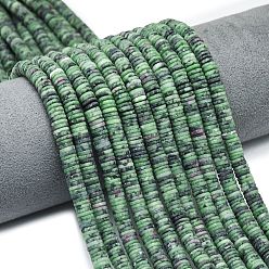 Рубин В Цоизита Натуральный рубин в цоизита бусин пряди, матовые, дисковые бусы, Heishi бусы, 6~6.5x1~1.5 мм, отверстие : 0.9 мм, около 242~244 шт / нитка, 15.16~15.35 дюйм (38.5~39 см)