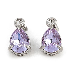 Лиловый Кулон из циркония, слезинки, со стеклом и прыжковым кольцом, стойки покрытие, платина, без свинца и без кадмия, долговечный, сирень, 11.5x7x5.5 мм, отверстие : 1.6 мм