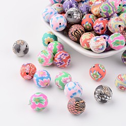 Mixed Color Handmade Polymer Clay Beads, Round, Mixed Color, about 12mm in diameter, hole: 2mm
