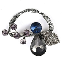 Цветок Брошь из цинкового сплава с цветными стразами, для одежды, античное серебро, цветок, 56x72.5 мм