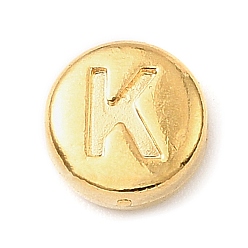 Letter K 304 из нержавеющей стали бусы, плоские круглые с буквы, золотые, Письмо K, 7x3.5 мм, отверстие : 1.7 мм