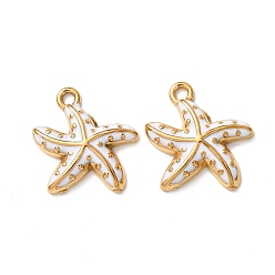 Белый 304 нержавеющей стальной эмали подвески, прелести морская звезда, ионное покрытие (ip), реальный 18 k позолоченный, белые, 17.5x17x3.5 мм, отверстие : 1.6 мм