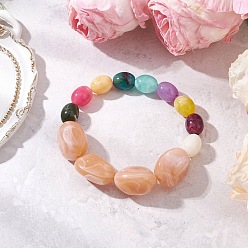 Pink Акриловые бусины эластичные браслеты для женщин, наггетсы и бочка, розовые, внутренний диаметр: 2-3/8 дюйм (6.1 см)